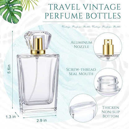 Teenyyou 6 Pack 100ml/3.4oz Refillable Glass Perfume Spray Bottles, Vintage Atomizer with Refill Tool, Empty Antique Perfume Bottles for Travel, Home Decor(Luxury Gold)