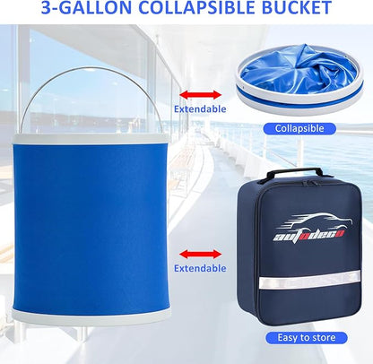 Boat Wash Cleaning Kit with Wet Dry Mop Collapsible Bucket Boat Scrubbing Brush Glove Boat Scuff Sponge Microfiber Towel Complete Interior Exterior Fiberglass Boat Hull Cleaning Set for Boat