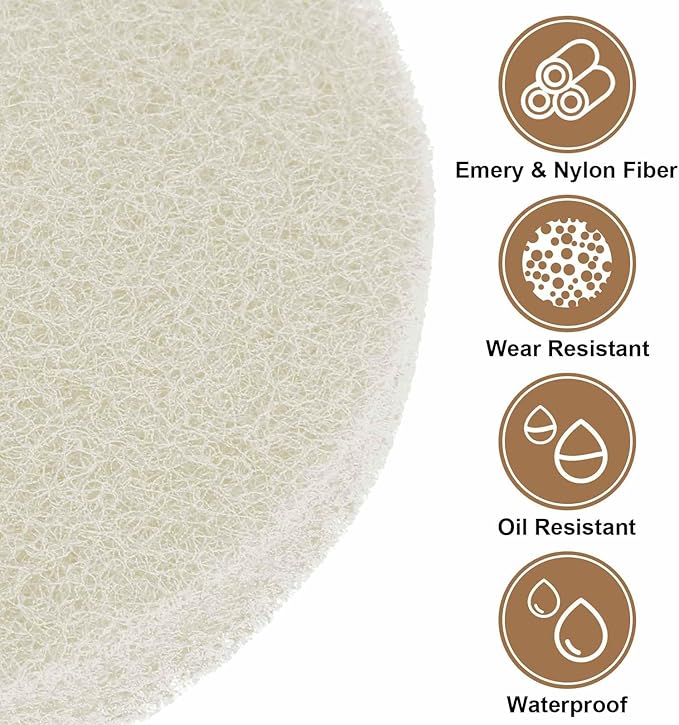 HARFINGTON 6pcs Scrubber Scouring Pads 450 Grits 3 Inch Drill Power Brush Hoop and Loop Surface Conditioning Disc Drill Scuffing Disc Scrub Pads for Home Kitchen Cleaning, White