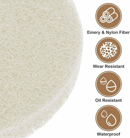 HARFINGTON 6pcs Scrubber Scouring Pads 450 Grits 3 Inch Drill Power Brush Hoop and Loop Surface Conditioning Disc Drill Scuffing Disc Scrub Pads for Home Kitchen Cleaning, White
