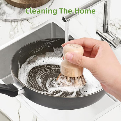 6 Packs Bamboo Dish Brush - Hard Bristle, Eco Friendly Dish Scrubber Union Fiber and Tampico Fiber Bamboo Wok Brush for Washing Cast Iron Pan/Pot