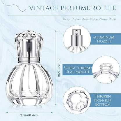 Teenyyou 12 Pack 50ml/1.7oz Refillable Glass Perfume Spray Bottles, Empty Crystal Glass Fragrance Spray Bottles Bulk, Vintage Atomizer with Refill Tool for Travel, Home Decor(Pumpkin Silver)