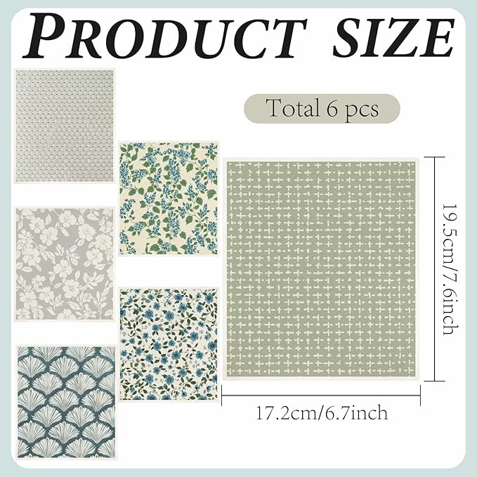 6 Sheets 6 Styles Swedish Dish Cloth Floral Swedish Dishcloths Bulk Reusable Kitchen Sponge Cleaning Cloths Quick Drying Absorbent Decorative Towels for Dishes Home Countertop Bathroom Use