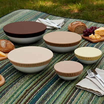5 Pcs Beeswax Bowl Covers Reusable for Bread Proofing 5 Size Beeswax Elastic Cotton Bowl Covers for Fruits Food Storage(Brown)