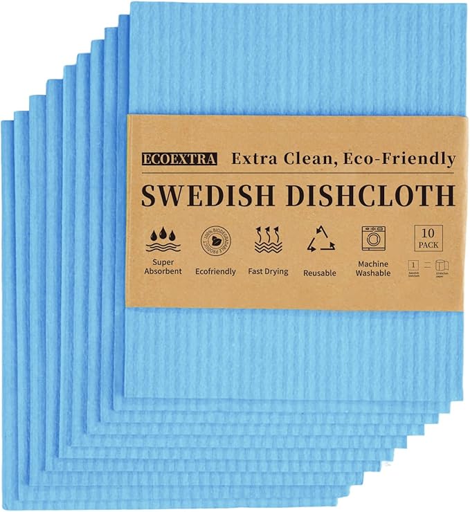 Swedish Dishcloths for Kitchen 10 Pack, Blue Cellulose Sponge Cloths of Reusable Dish Cloths for Cleaning,Super Absorbent Dish Towels for Washing Dishes