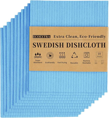 Swedish Dishcloths for Kitchen 10 Pack, Blue Cellulose Sponge Cloths of Reusable Dish Cloths for Cleaning,Super Absorbent Dish Towels for Washing Dishes