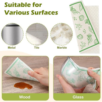 6 Packs Swedish Paper Cloths for Kitchen, Reusable Paper Towels Washable Dish Rags, Highly Absorbent Kitchen Towels Quick Drying Swedish Sponge Cleaning Dish Cloths (Ocean Series)