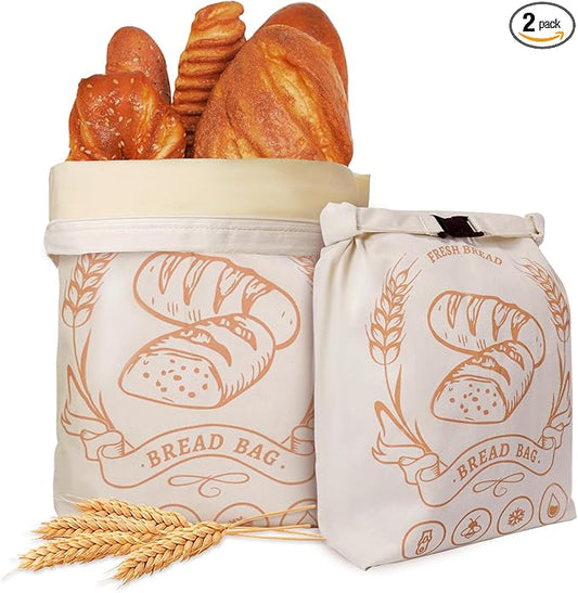 2 Pack Beeswax Bread Bags with Zipper, XL(13x17in) Sourdough Bread Storage for Homemade, Freezer Storage Bag to Keep Fresh, Cotton Beeswax Container, Baguette Bag with Liner Kitchen Baking (Off-White)