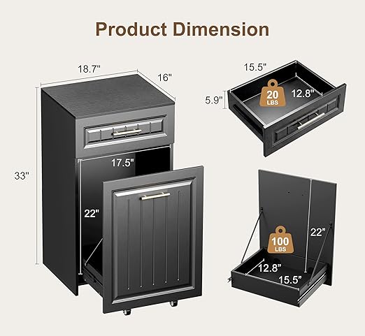 ZIFTY Pull Out Trash Can Cabinet for 13 Gallon Bin, Freestanding Kitchen Trash Bin Cabinet with Hideaway Drawer, Pet Proof Hidden Garbage Recycling Cabinet for Kitchen, Laundry, Living Room, Black