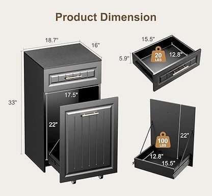 ZIFTY Pull Out Trash Can Cabinet for 13 Gallon Bin, Freestanding Kitchen Trash Bin Cabinet with Hideaway Drawer, Pet Proof Hidden Garbage Recycling Cabinet for Kitchen, Laundry, Living Room, Black