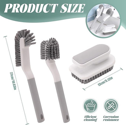 3-Piece Multi-Functional Cleaning Brushes Set - Shoe Brush, Laundry Brush, Scrub Brush for Bathroom, Toilet, Kitchen, Durable Bristles, Comfort Grip Handles