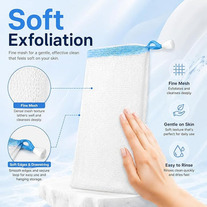 Lagincig 20 Pcs Soap Bag - Mesh Bar Soap Pouch with Drawstring, Nylon Foaming Holder for Shower, Travel, Gym, Bathroom