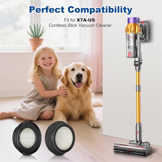 4 Pack X7A HEPA Filter Replacements Compatible with SunSare X7A-US Cordless Stick Vacuum Cleaner with Touch Screen and SunSare X7A Handheld Vacuum Cleaners for Home, 4 HEPA Filters, 1 Cleaning Brush