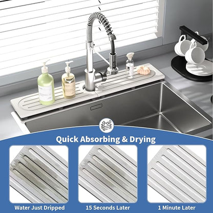 Lyxel Kitchen Faucet Mat, Quick Drying Diatomite Sink Faucet Mat Splash Guard for Kitchen, Water Absorbing Stone Tray for Sink, Absorbent Stone Drying Tray for Bathroom Counter