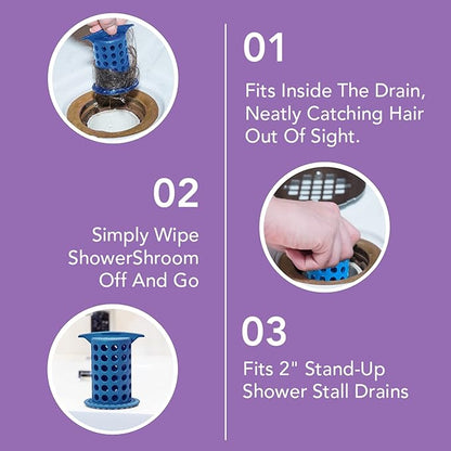 ShowerShroom the Revolutionary 2" Stand-Up Shower Stall Drain Protector Hair Catcher/Strainer, Blue