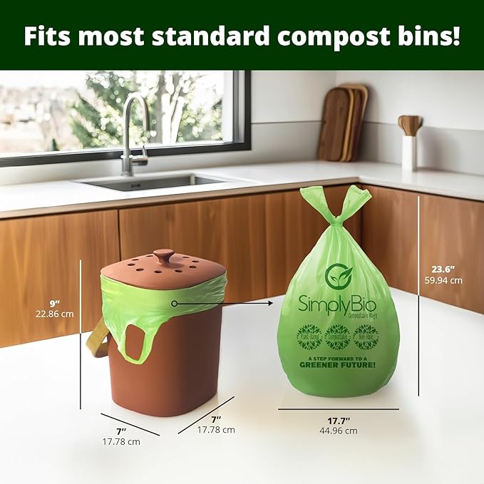 3 Gallon Compostable Trash Bags, Handle-Ties Food Waste Bags Thick 0.67 Mil, 11.36 Liter, 80 Bags, Small Kitchen Food Scrap Waste Bag, ASTM D6400, US BPI and OK Compost Home Certified