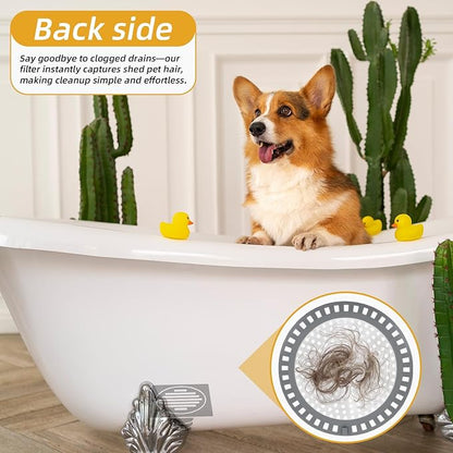 Shower Drain Hair Catcher Round Flat Shower Drain Cover & Protector with Silicone Rim Weighted Metal Sink Hair Trap Stopper for Regular Drains of Shower Room, Bathroom
