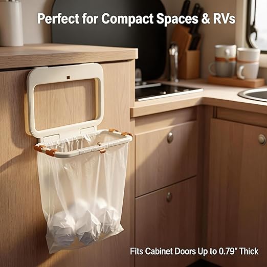 Foldable Trash Bag Holder, Over Cabinets Door Garbage Bag Holder Rack, Space Saving Folding Kitchen Trash Can, Hanging Waste Garbage Can Rack, Collapsible Trash Can Rack, Dishcloth Towel Hanger