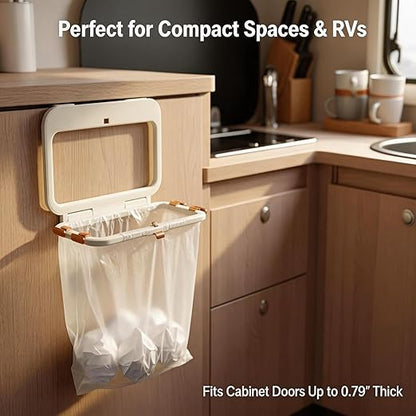 Foldable Trash Bag Holder, Over Cabinets Door Garbage Bag Holder Rack, Space Saving Folding Kitchen Trash Can, Hanging Waste Garbage Can Rack, Collapsible Trash Can Rack, Dishcloth Towel Hanger