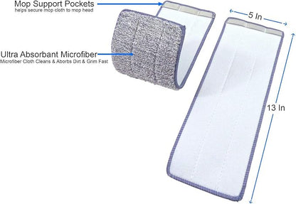 Bulletproof Microfiber Mop Replacement Heads - 5 Pack Washable Pads for Floor Cleaning Compatible with Tethys,Joy Moop & Most 11” - 13” Flat Squeeze Mops for Wet/Dry Mopping, Sanitizing, Scrubbing