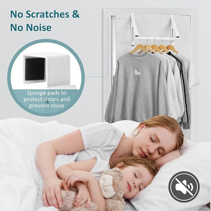 Optish Foldable Over The Door Clothes Hanger, Space Saving Small Clothes Rack Door Hangers for Clothing, 2Pack, White