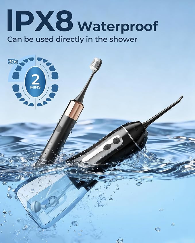 Electric Toothbrush with Water Flosser for Teeth, Sonic Electric Toothbrush and Electric Floss for Adults and Kids, Water Dental Picks, Cleaning and Flossing Dental Care, Waterproof