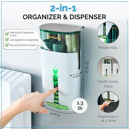 Plastic Grocery Bag Dispenser & Organizer – Wall/Under-Sink Trash Bag Holder for Rolls & Loose Bags – Adhesive Mount – Slim Space Saver for Kitchen, Pantry