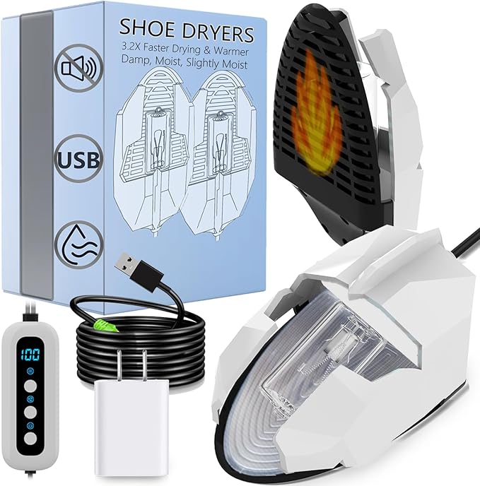 Portable Shoe Warmers & Dryer Boot Dryer for Smelly Shoes, Portable USB Powered Moisture & Odor Eliminator for Boots, Sneakers, Soccer Cleats, Travel-Ready Footwear Care for Men & Women (Size 5-14)