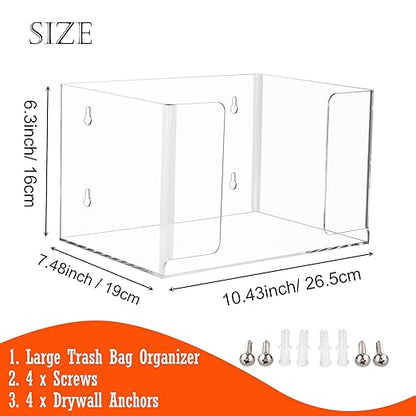 Extra Large Trash Bag Dispenser Roll Holder, Wall Mount Acrylic Garbage Bag Dispenser Roll Holder for Kitchen Cabinet, Trash Waste Bin Liners Organizer Under Sink, Clear