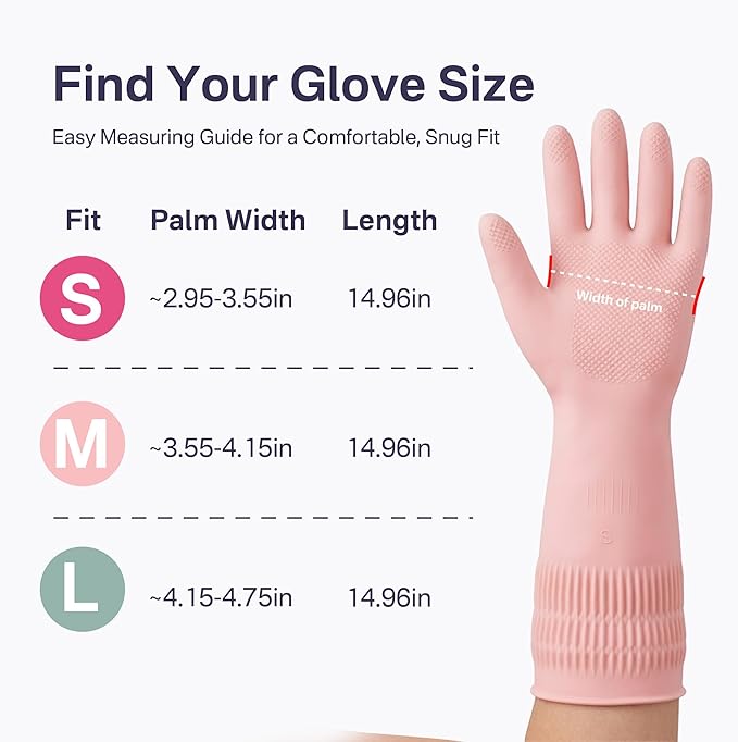 Cleaning Rubber Gloves, Waterproof Non-Slip Long Cuff Dishwashing Household Kitchen Gloves