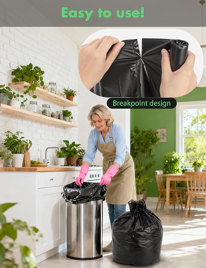 13-Gallon compostable Trash Bags: 50 Count Biodegradable Garbage Bags for tall kitchen trash can Liner, Thick Unscented, Tear & Leak Proof for Food Waste/bathroom/Garden, Black