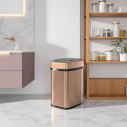 DZT-12-5 12L Stainless Steel Smart Waste Bin with Motion Sensor | Touchless Auto-Open Lid & Soft-Close for Bathroom, Kitchen & Office (Gold)