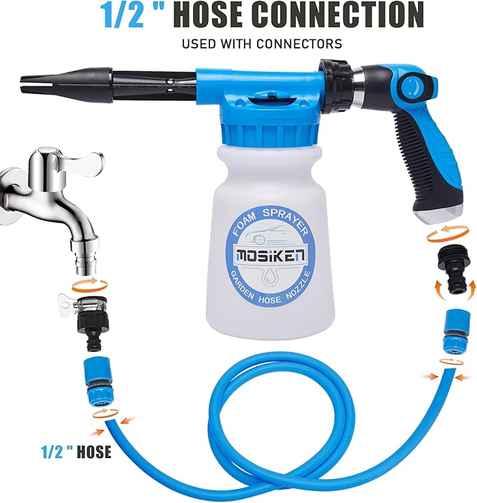 Blue Car Wash Foam Gun Sprayer Kit with Sponge & Towel, Snow Foam Blaster for Car & Garden Cleaning