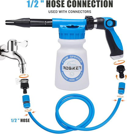 Blue Car Wash Foam Gun Sprayer Kit with Sponge & Towel, Snow Foam Blaster for Car & Garden Cleaning