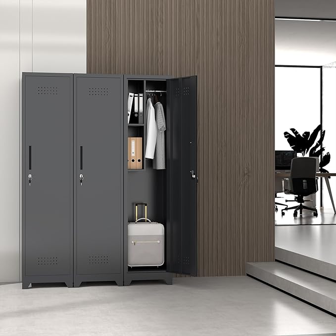 Garage Storage Cabinet, Metal Broom Closet Storage Cabinet,Utility Closet Cabinet for Garage,Office,Gym,Black