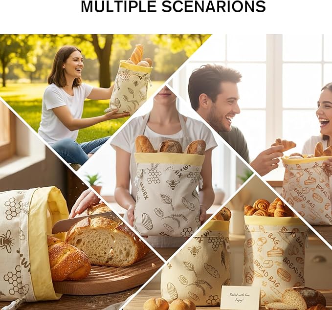 Beeswax Bread Bags for Sourdough & Homemade Bread - Reusable, Eco-Friendly Food Storage Bags, XL 12x17 Inch (2 Pack), Moisture Lock for Freshness