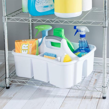 Sterilite Divided Ultra Caddy, Plastic, Portable Storage to Hold Bathroom and Cleaning Supplies, 5 Large Compartments and Handle, White, 12-Pack