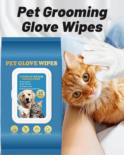 20 Pcs Dog Glove Wipes for Paws, Butt, Ears & Eyes - Pet Cleaning Wipes for Walk, Grooming & Potty | Extra Large Thick Rinse-Free for Dogs & Cats | Hypoallergenic Fragrance-Free for Travel & Camping