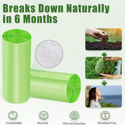 Compostable Trash Bags, Small Disposable Compost Bags 60 Count - Extra Thick & Leak-Proof Compostable Kitchen Garbage Bags for Standard 13 Gal / 50 Liter Trash Cans