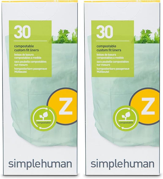 simplehuman Code Z Compostable Custom Fit Liners, Certified Compostable Trash Bags for Compost Caddy, Plant-Based PVOH Plastic, Backyard or Commercial Composting, 4 Liter / 1 Gallon (Pack of 60)