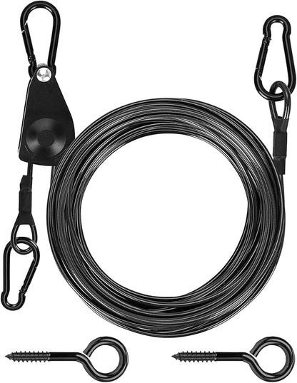 TooTaci 45ft Outdoor Clothesline Kit, 3/16" Black PVC Coated Wire Rope Retractable Clothes Line Kit with Self-Locking Pulley, Screw Hook & Snap Hook for Camping, Backyard, Balcony