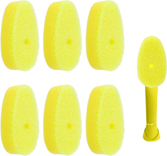 6 Packs Refill Heads Compatible with Dish Daddy, Non-Scratch Wand Refill Sponge Heads Compatible with Scrub Daddy, Upgrade Much Thicker and Durable, Pots & Pans, Yellow