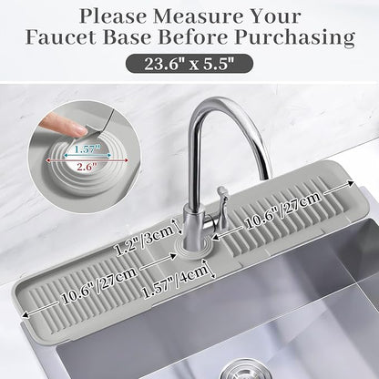 PoYang 24 Inch Faucet Mat for Kitchen Sink Splash Guard Behind Faucet, Sink Protectors for Kitchen Sink Faucet Mat Splash Guard for Kitchen Sink Area, Longer Faucet Guard & Draining Mat, Light Grey
