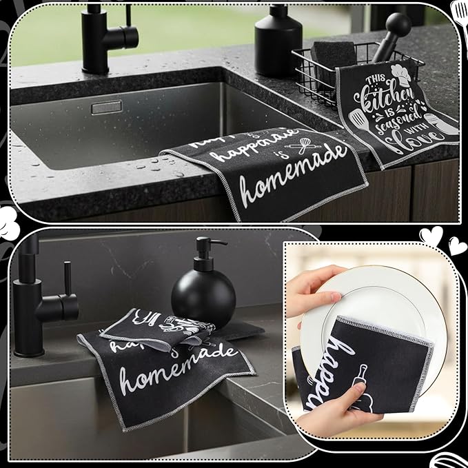 Mindsoft 36 Pcs Farmhouse Kitchen Homemade Reusable Paper Towels Rolls Washable Bulk Spring Kitchenware Black White Towels Paperless Reusable Cloth Cotton Napkins with Cardboard for Kitchen Bathroom