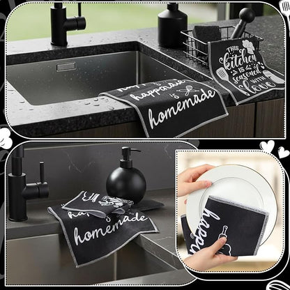 Mindsoft 36 Pcs Farmhouse Kitchen Homemade Reusable Paper Towels Rolls Washable Bulk Spring Kitchenware Black White Towels Paperless Reusable Cloth Cotton Napkins with Cardboard for Kitchen Bathroom