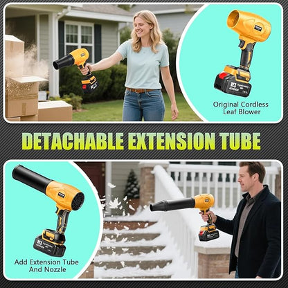 Leaf Blower Cordless, 21V Electric Handheld Leaf Blower with 2×2.0Ah Batteries & Fast Charger, Adjustable Speed, Powerful Airflow, Lightweight for Lawn Care/Yard/Leaves/Dust, Black Yellow