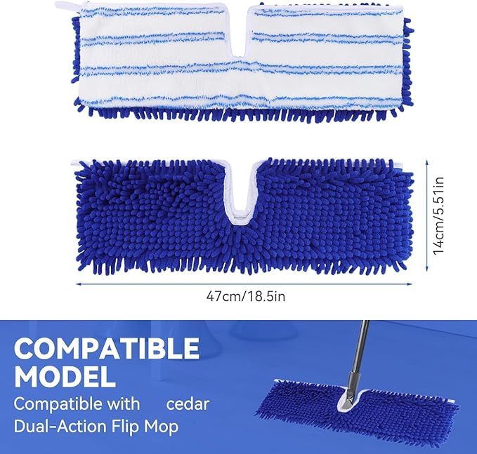 Mop Heads Replacements Compatible with Cedar Dual-Action Flip Mop - Chenille Double Sided Replace Pads for Dry/Wet Use - Washable Dust Mop Refills,3 Microfiber + 2 Chenille-Microfiber Double Sided