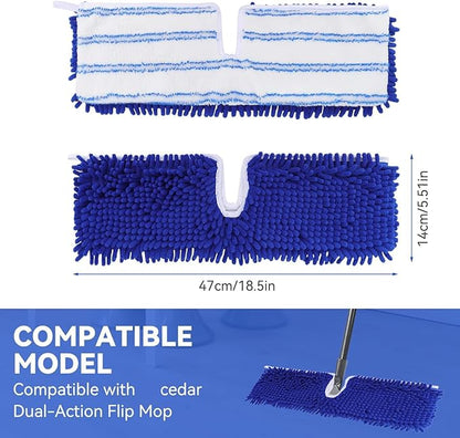 Mop Heads Replacements Compatible with Cedar Dual-Action Flip Mop - Chenille Double Sided Replace Pads for Dry/Wet Use - Washable Dust Mop Refills,3 Microfiber + 2 Chenille-Microfiber Double Sided