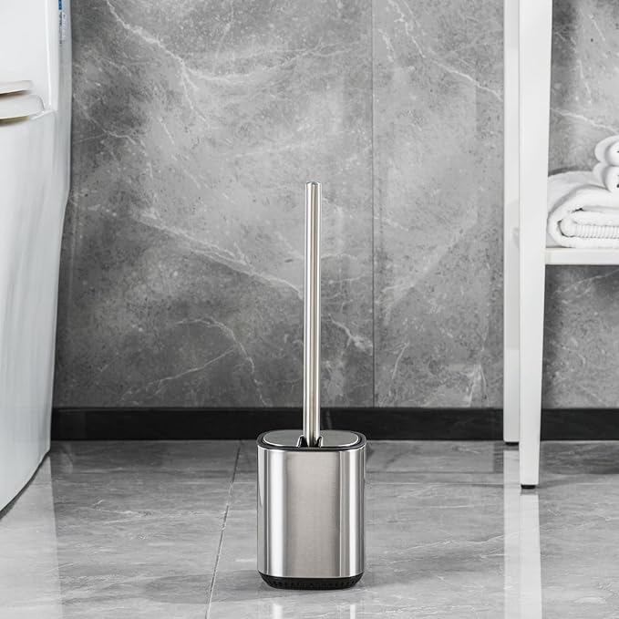 Toilet Brush and Holder Set Toilet Bowl Brush Stainless Steel Automatic Open lid Toilet Bowl Cleaner Brush Set Toilet Scrubber Kit Toilet Cleaning Brush for Bathroom