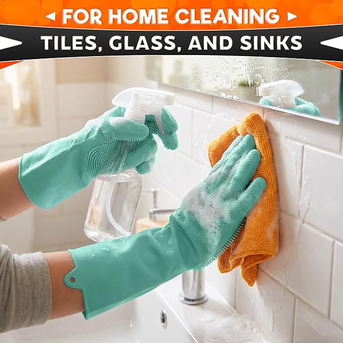 ALPENKOK Silicone Dishwashing Gloves with Scrubber – Non-Slip Silicone Gloves wor Washing Dishes | Household Use